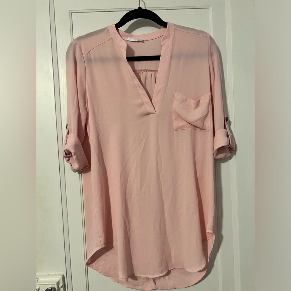 LUSH light pink roll sleeve tunic blouse top. Size Small